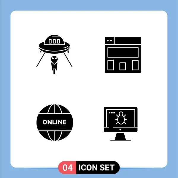 Set Modern Icons Sysymbols Signs Alien Website Spaceship Layout Monitor — Vector de stock