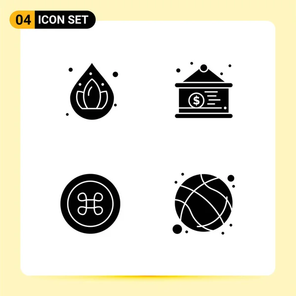 美元符号 篮球可编辑向量设计元素的4个通用符号的固态字形包 — 图库矢量图片