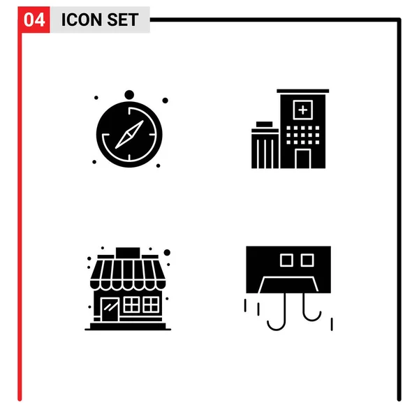 Moderno Conjunto Glifos Sólidos Pictograma Camping Loja Hospital Médico Editável — Vetor de Stock