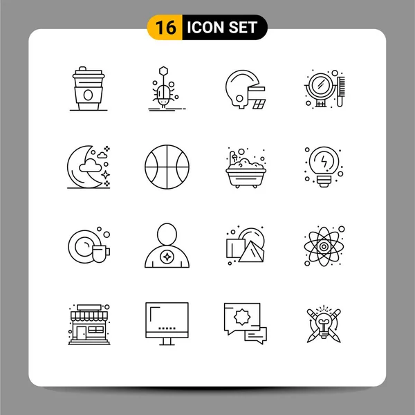 Stock Vector Icon Pack Mit Linienzeichen Und Symbolen Für Nacht — Stockvektor