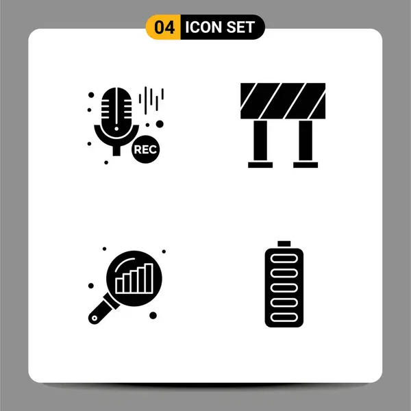 Pictogram Set Simple Solid Glyphs Mic Search Stats Recording Data — 스톡 벡터