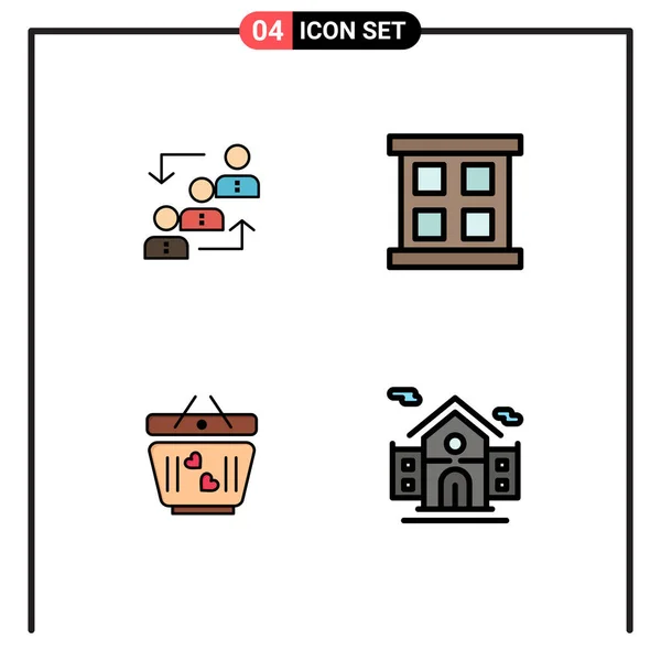 Filledlineフラットカラーパックの4ユニバーサルシンボルのキャリア 窓ケース はしご 愛の編集可能なベクトルデザイン要素 — ストックベクタ