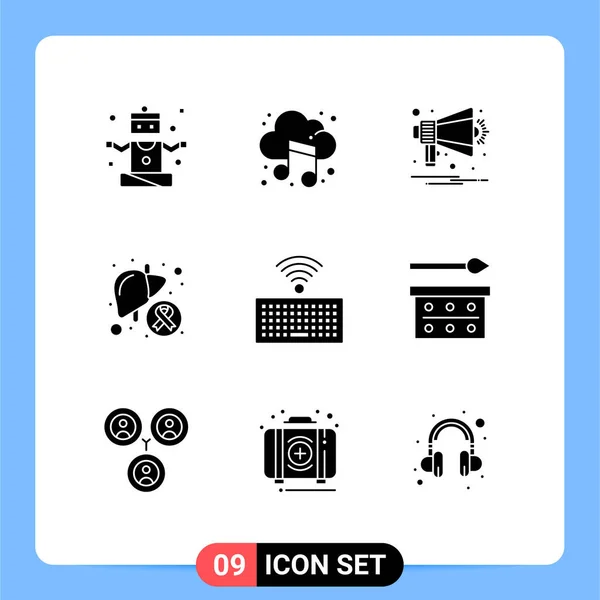 Modern Uppsättning Fasta Glyfer Pictograph Hårdvara Lever Tillkännagivande Sjukdom Cancer — Stock vektor