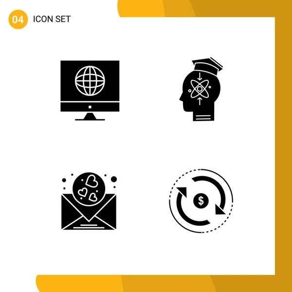 Pictogram Set Simple Solid Glyphs Communication Heart Web Human Mail — Stock Vector