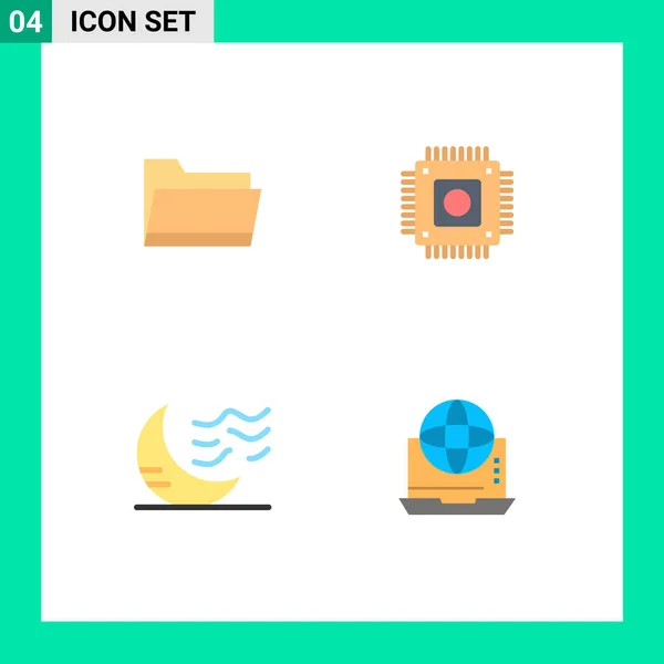 Ligne Vectorielle Modifiable Paquet Icônes Plates Simples Dossier Lune Stockage — Image vectorielle