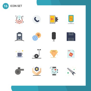 Mobil Arayüz Düz Renk Kümesi 16 Pictogram tren, demiryolu, mobil, pano, Yaratıcı Vektör Tasarım Elemanlarının Markalaştırılabilir Paketi