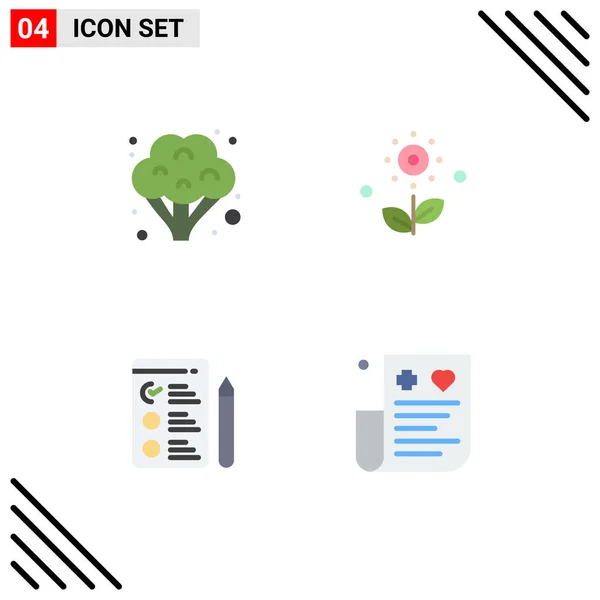 Mobile Interface Flat Icon Set Pictograms Broccoli Job Search Flower — Vector de stock