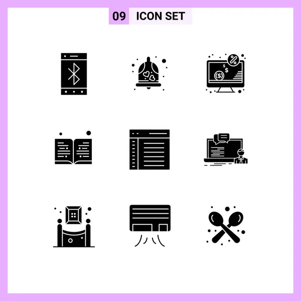 Universal Icon Symbols Group Modern Solid Glyphs Coding Read Computer —  Vetores de Stock