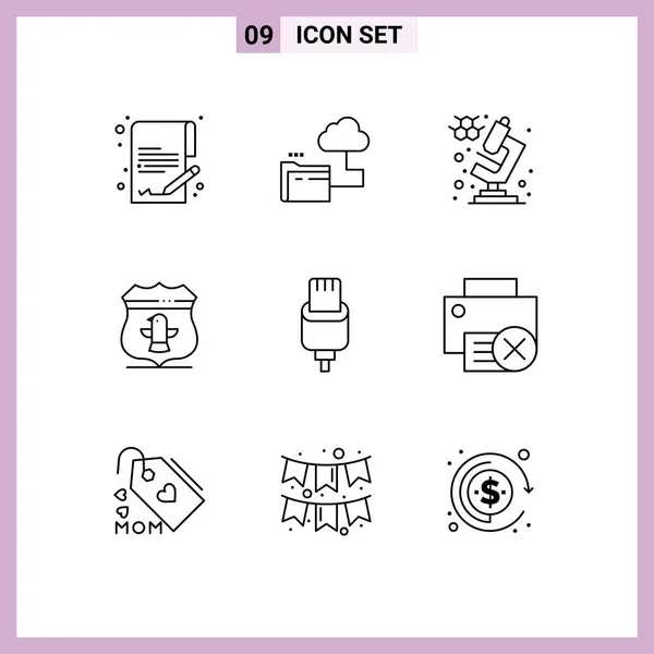 Universal Icon Symbols Group Modern Outlines Lightning Charge Microscope Cable — Stockvektor