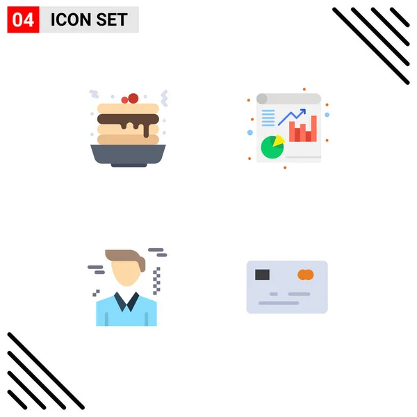 Set Vector Flat Icons Grid Pancake Office Sweet Report Money — Archivo Imágenes Vectoriales