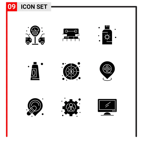 一套9个现代Ui图标符号 用于图形 防晒霜 可编辑向量设计元素 — 图库矢量图片