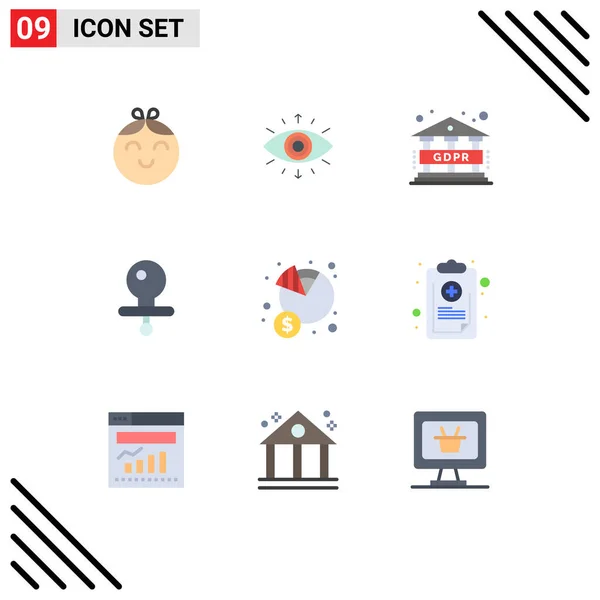 Flat Colors Set Money Gross Gdpr Financial Nipple Editable Vector — 스톡 벡터