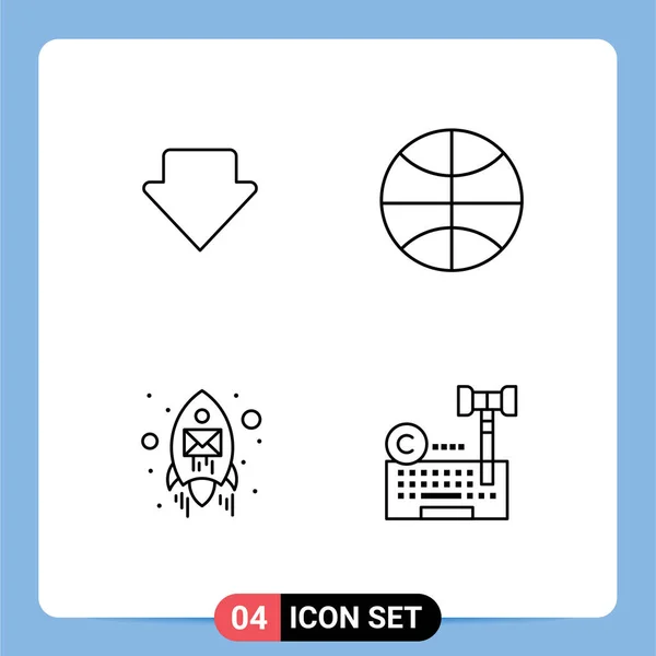 ウェブサイトのための4行の概念モバイルとアプリの矢印 ロケット バスケットボール 著作権編集可能なベクトルデザイン要素 — ストックベクタ