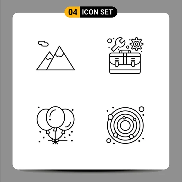 Pack Creative Filledline Flat Colors Camping Celebration Kit Settings Astronomy — Stock Vector