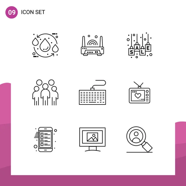 Modern Set Outlines Pictograph People Leader Technology Group Sale Label — Archivo Imágenes Vectoriales
