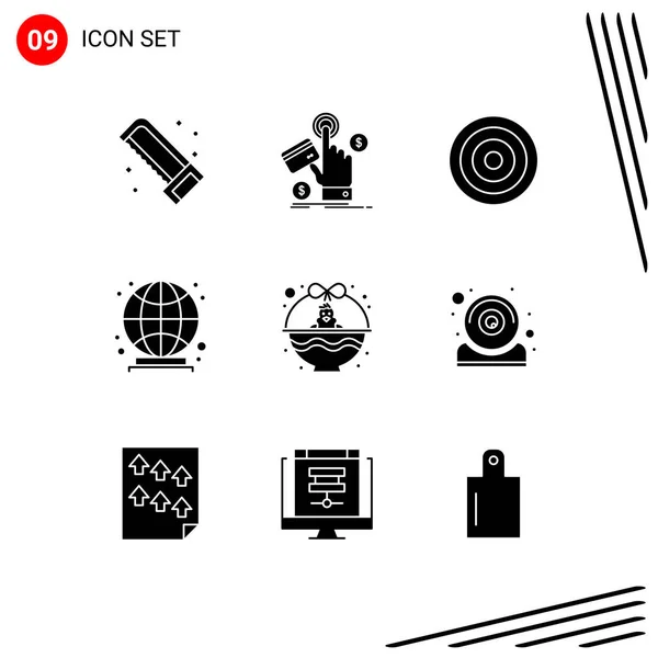 Set Commercial Solid Glyphs Pack Cart World Web Globe User — Vector de stock