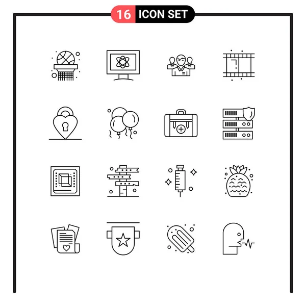 Set Modern Icons Symbols Signs Lock Reel Business Film Leadership — Stock Vector