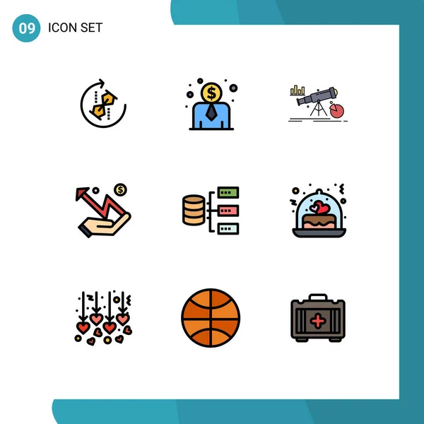 Creative Icons Modern Signs Sysymbols Servers Statistic Finance Money Hand — Vector de stock