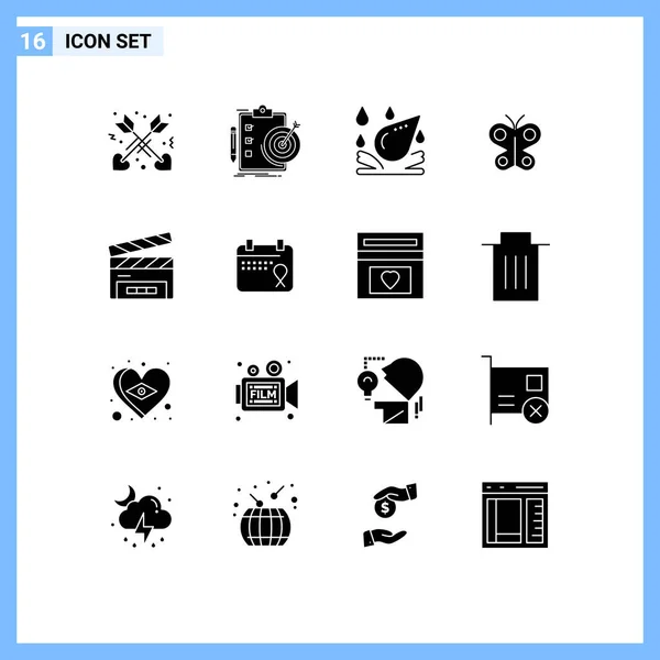 Creative Icons Modern Signs Sysymbols Clapperboard Clapperboard Water Drop Spring — Vector de stock