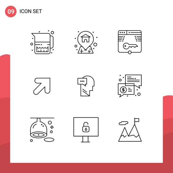 Mobile Interface Outline Set Pictograms Inner Mind Key Right Arrow — Stock Vector