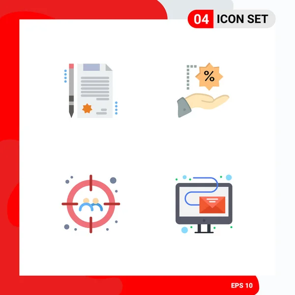 Set Commercial Flat Icons Pack Certificate Target Discount Shopping Digital — Stock Vector