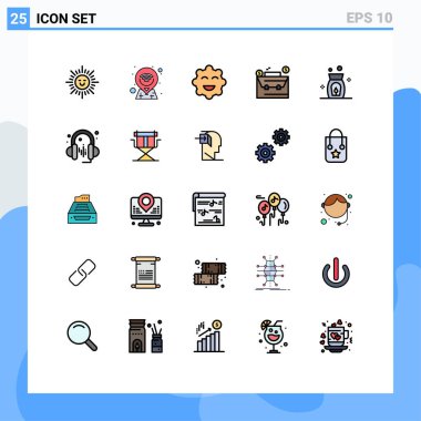 25 Temel Dolu Satır Kullanıcı Arayüzü Paketi Müzik, spa, emoji, ateş, Dolar Düzenlenebilir Vektör Tasarım Elementleri