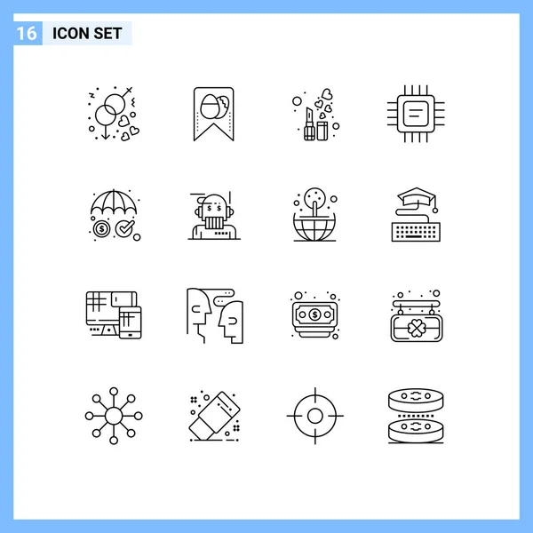 Ensemble Moderne Contours Pictogramme Sécurité Assurance Cosmétique Processeur Cpu Éléments — Image vectorielle