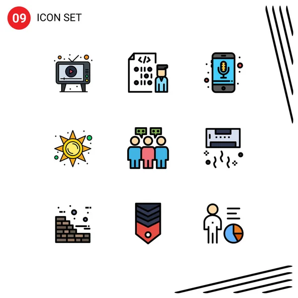 Conjunto Icones Modernos Símbolos Sinais Para Sol Brilho Programador Smartphone — Vetor de Stock