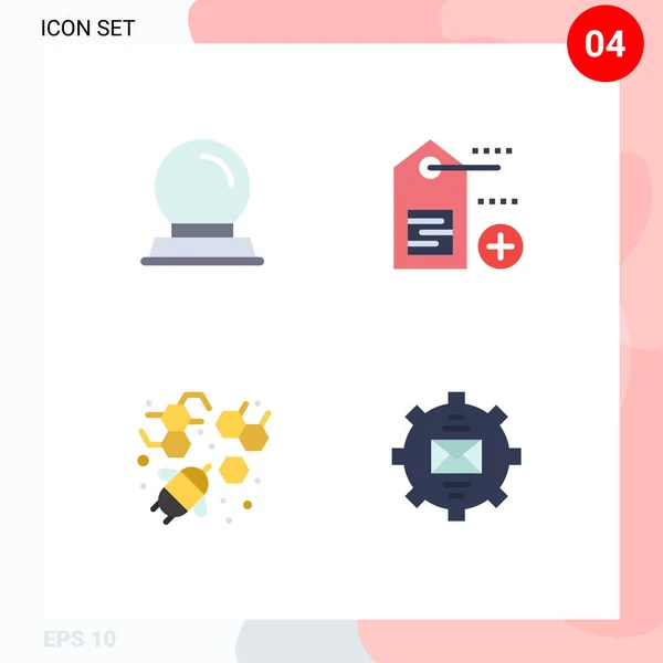 Pack Icônes Plates Créatives Support Verre Communication Ajouter Abeille Email — Image vectorielle