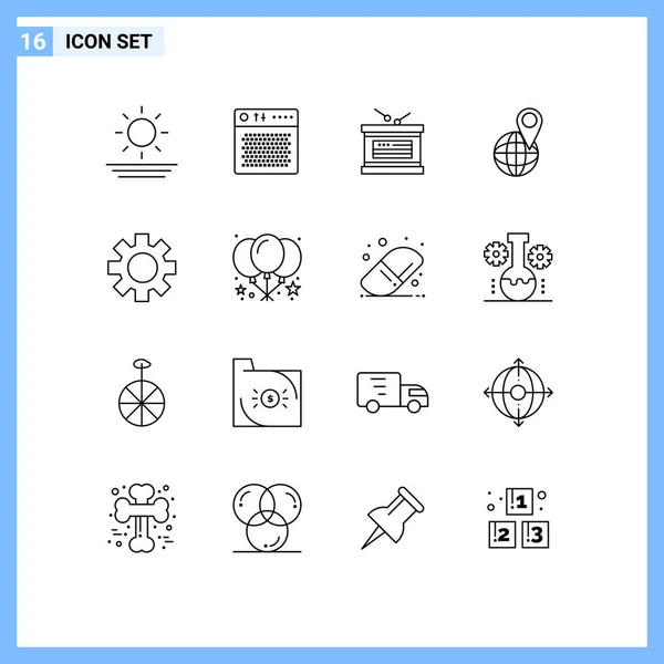 Universal Outlines Set Web Mobile Applications Gear World Drum Map — Διανυσματικό Αρχείο