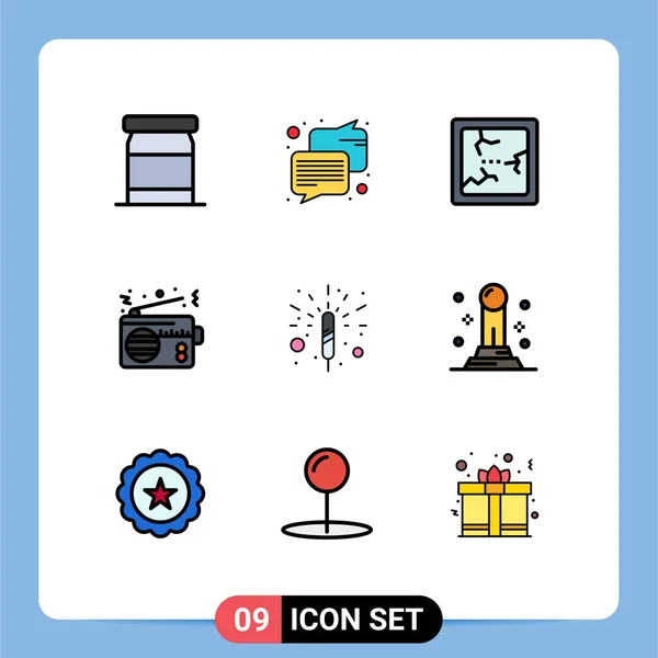 Pictogram Set Egyszerű Filledline Flat Színek Üzleti Tűzijáték Tükör Petárda — Stock Vector