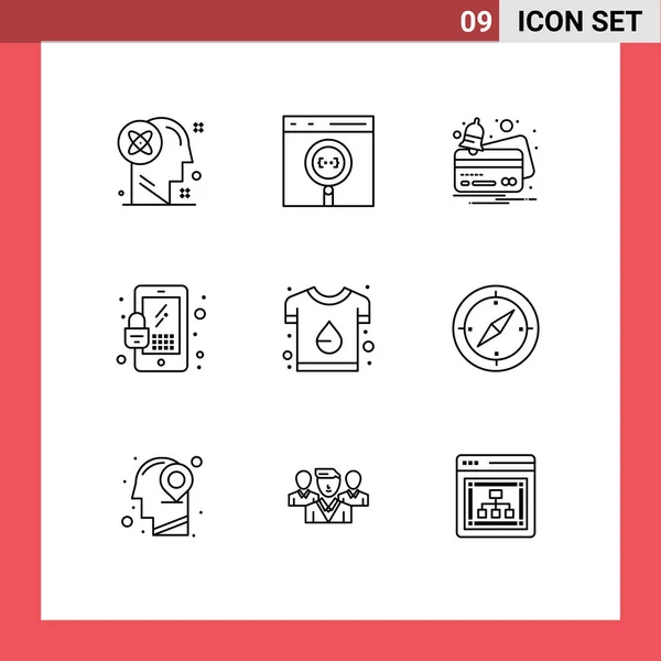9個のモダンなUiアイコンのセットブランド モバイル ロック 通知のための記号編集可能なベクトルデザイン要素 — ストックベクタ