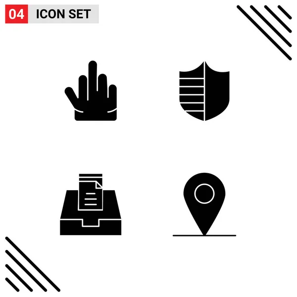 Modern Set Solid Glyphs Pictograph Fingers Mailbox Protection Shield Car — Stock Vector