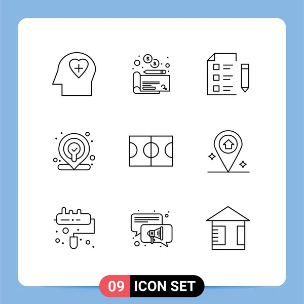 User Interface Outline Pack Modern Jelek Szimbólumok Térkép Mező Iskola — Stock Vector