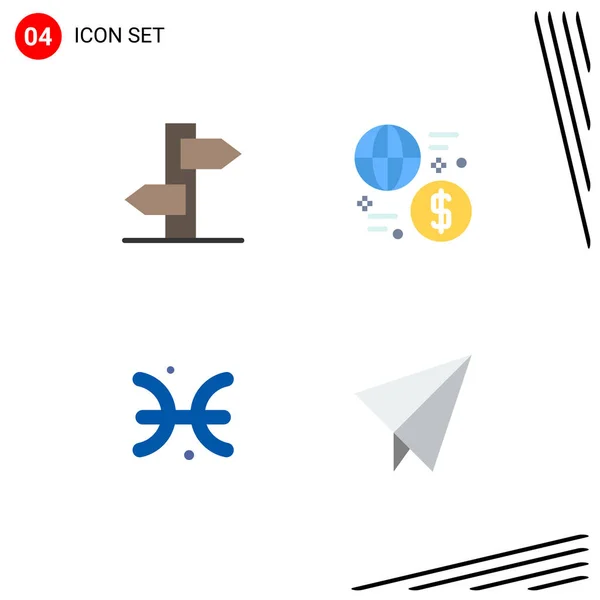 Modern Set Flat Icons Pictograph Direction Astrology Signpost Global Pisces — Stock Vector