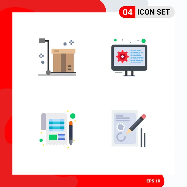 Thematic Vector Flat Icons Editable Symbols Box Accounting Packaging Development — Stock Vector