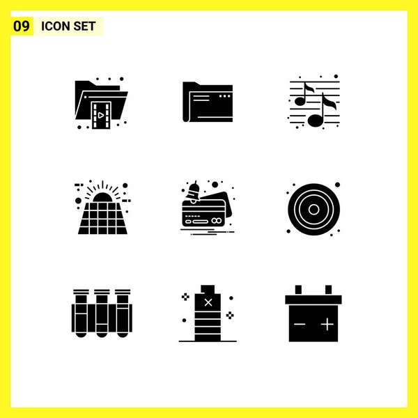 Set Modern Icons Sysymbols Signs Eco Night Document Party Music — Vector de stock