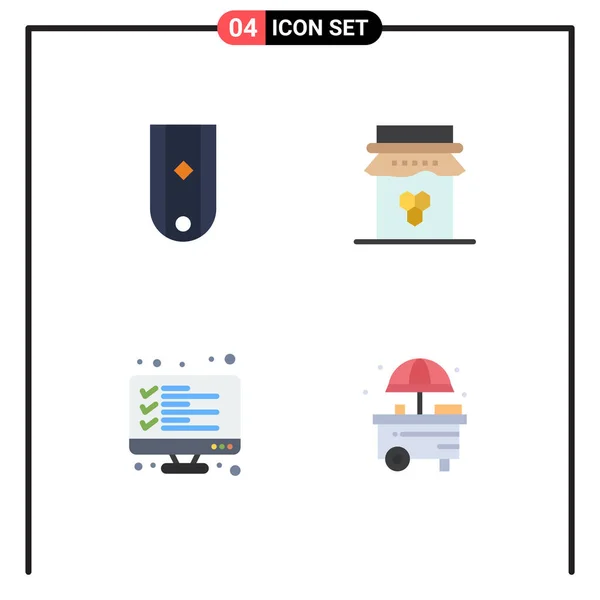 Modern Set Flat Icons Pictograph Diamond Thanksgiving One Honey Computer — Vector de stock