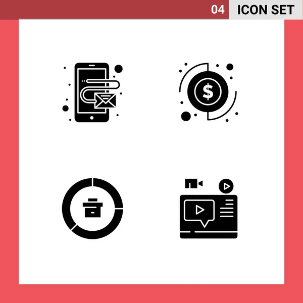 Solid Glyph Concept Websites Mobile Apps Address Data Budget Money — Stock Vector