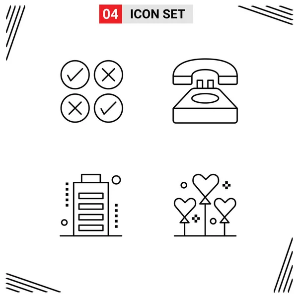 Set Modern Icons Sysymbols Signs Creative Battery Tick Contact Devices — Vector de stock