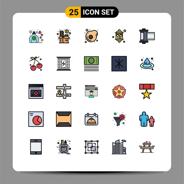 Creative Icons Modern Signs Sysymbols Camera Lantern Money Festival Celebration — Vector de stock