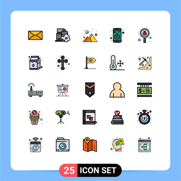 Mobile Interface Töltve Vonal Lapos Szín Set Pictograms Search Bug — Stock Vector