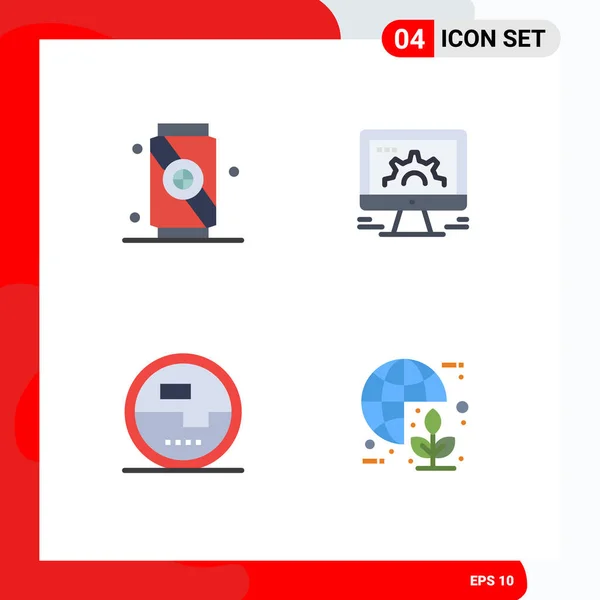Flat Icon Pack Mit Universellen Symbolen Für Getränke Elektronik Computer — Stockvektor