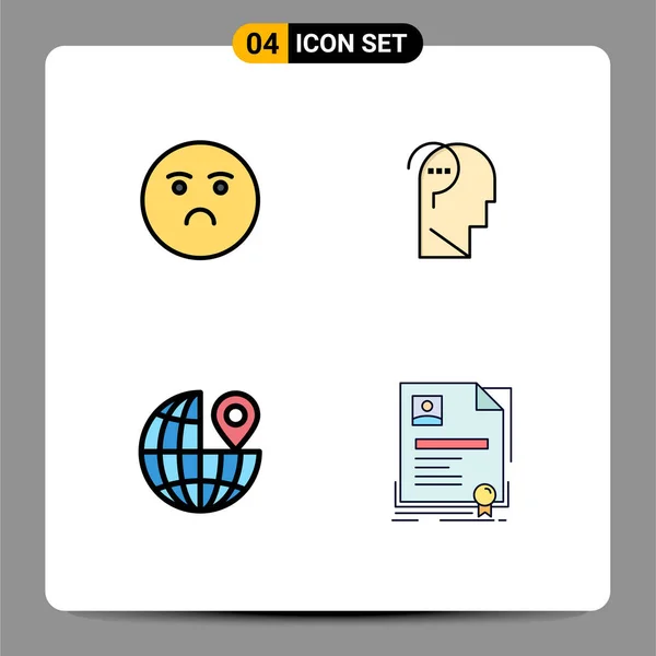 Interface Mobile Filledline Flat Color Set Pictogrammes Emoji Emplacement Triste — Image vectorielle
