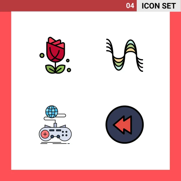 Filledline Flat Color Pack Universal Symbols Flower Game Plent Pitch — 스톡 벡터