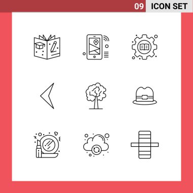 Büyüme, ağaç, eğitim, işaret, ok düzenlenebilir vektör tasarım elementleri gibi Web Yazdırma Ortamı için 9 Modern Taslak İşaretler ve Sembolden oluşan paket