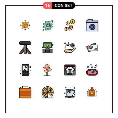 Web ve Mobil Uygulamalar için 16 Evrensel Düz Renk Çizgileri Mobilya, restore, üretkenlik, tazeleme, endüstri Yaratıcı Vektör Tasarım Elemanları