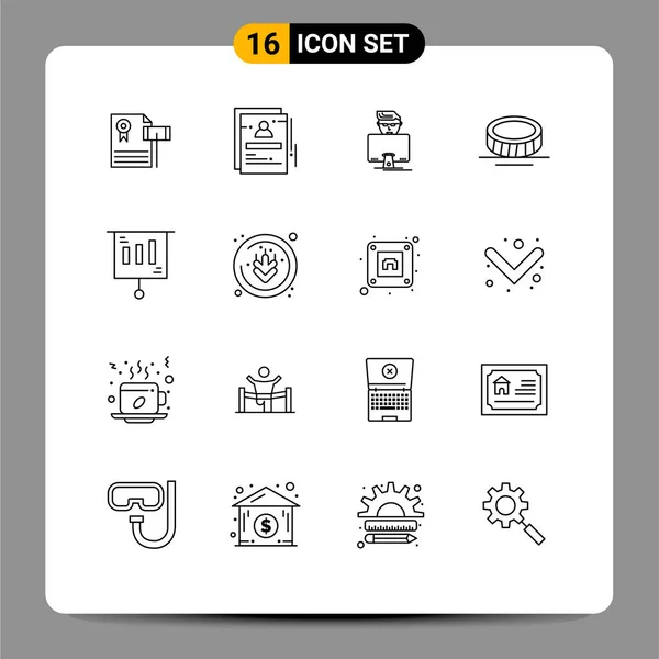 Pictogram Set Simple Outlines Business Coin Student Cash Gammer Editable — Stock Vector