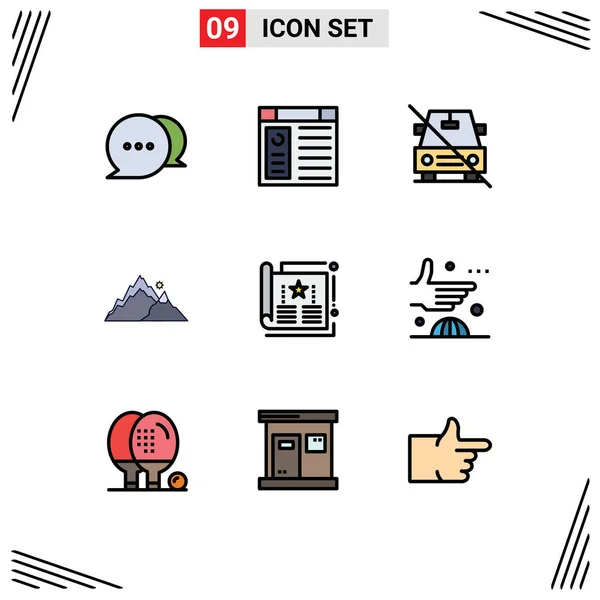 Set Modern Icons Sysymbols Signs Ads Nature Disabled Hill Mountain — Vector de stock