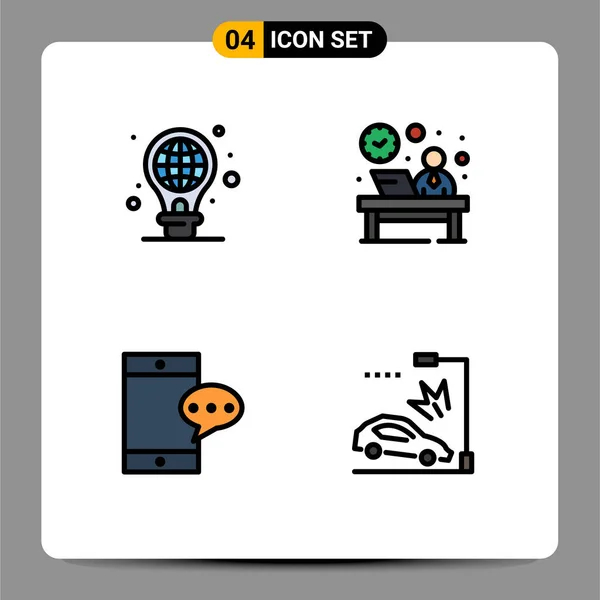 Set Modern Icons Symbols Signs Protection Mobile Light Bulb Hotel — Stock Vector
